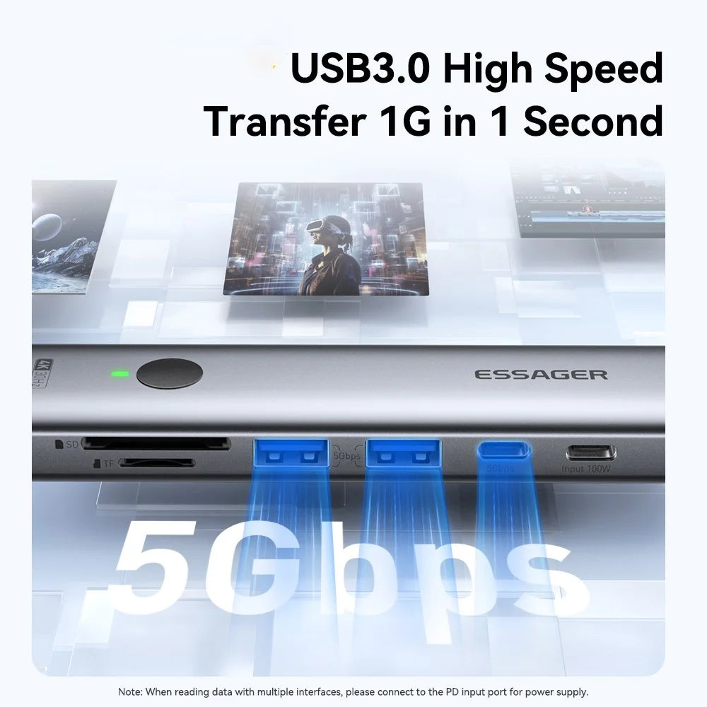 ESSAGER 7 In 1 Expansion Hub with 4K 30Hz HD / Type C / USB 3.0 / SD TF Card Slot Docking Station - 5