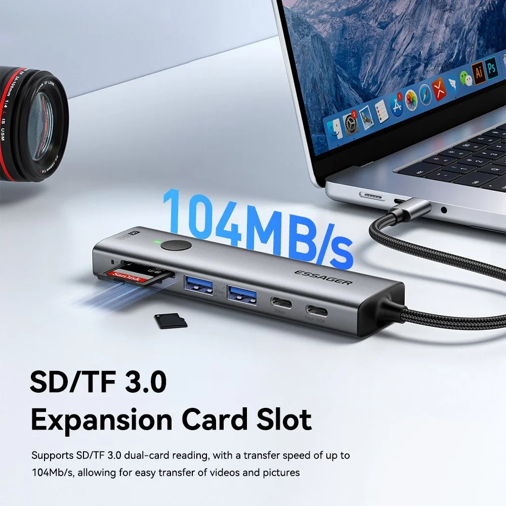 ESSAGER 7 In 1 Expansion Hub with 4K 30Hz HD / Type C / USB 3.0 / SD TF Card Slot Docking Station - 6