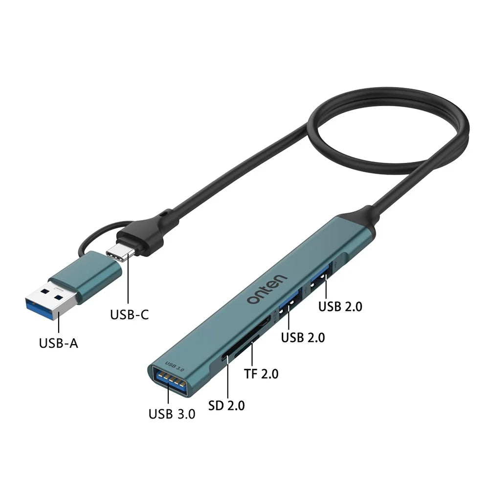 ONTEN UCA9705 Mini Portable USB Hub USB-A / C to USB 3.0 + 2 USB 2.0 + SD / TF Card Reader OTG Adapter - 6