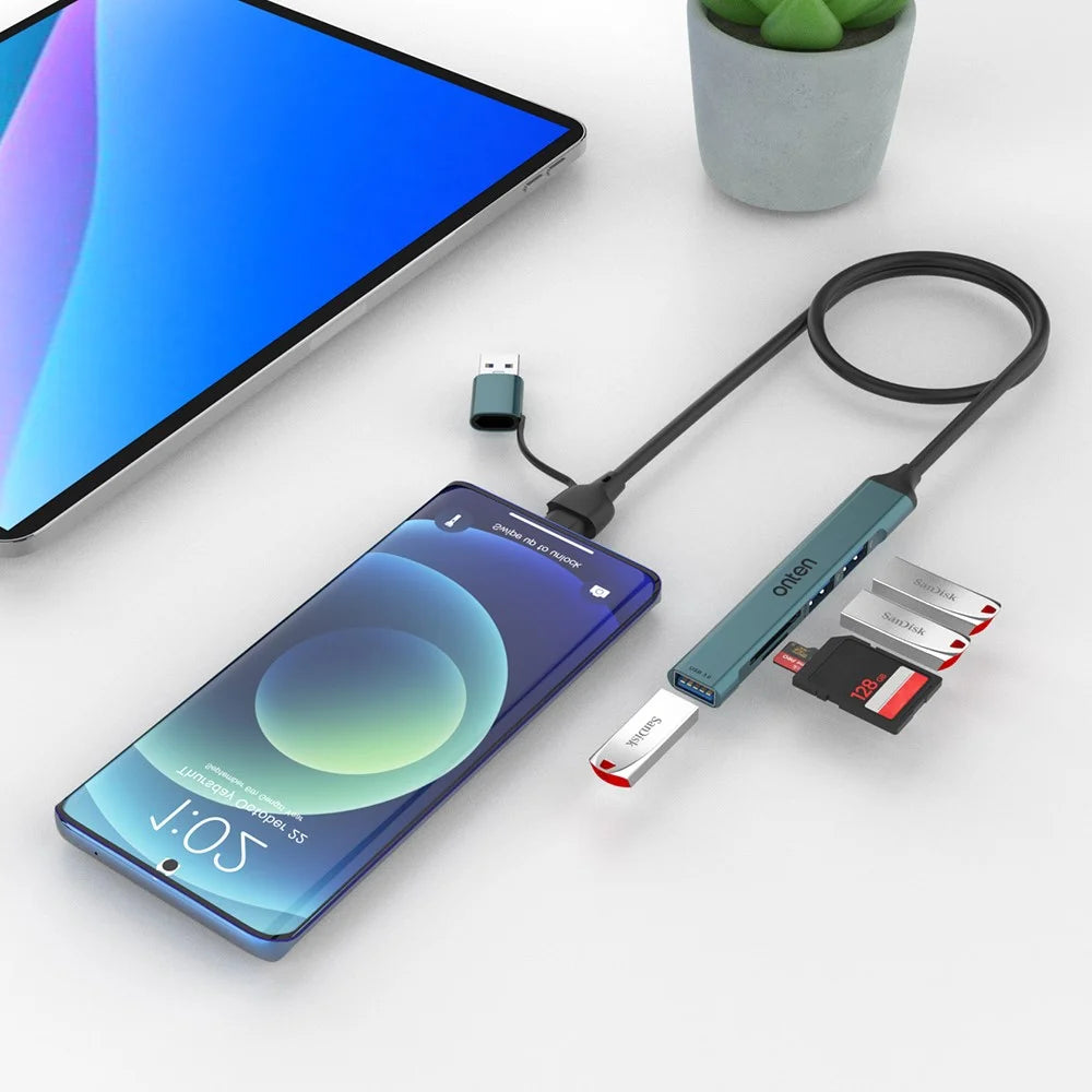 ONTEN UCA9705 Mini Portable USB Hub USB-A / C to USB 3.0 + 2 USB 2.0 + SD / TF Card Reader OTG Adapter - 7