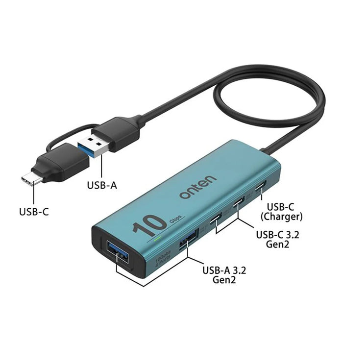 ONTEN UCA612+ USB-A / USB-C to 4 Port USB 3.2 Gen2 Hub 2xType-C + 2xUSB-A 10G Data Transfer Adapter - 4
