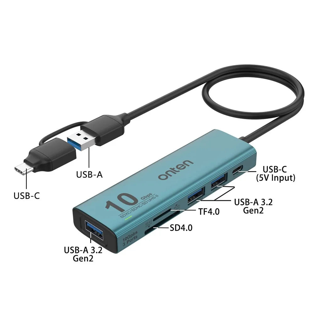 ONTEN UCA613+ USB-A / USB-C to 3 x USB3.2 + USB-C Charging Port + SD / TF Card Reader Hub - 6