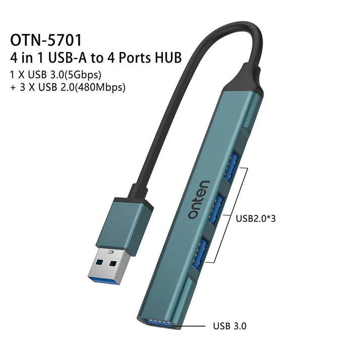 ONTEN OTN-5701 Portable USB Hub Adapter USB to USB 3.0 + 3xUSB 2.0 Expansion Dock - 4