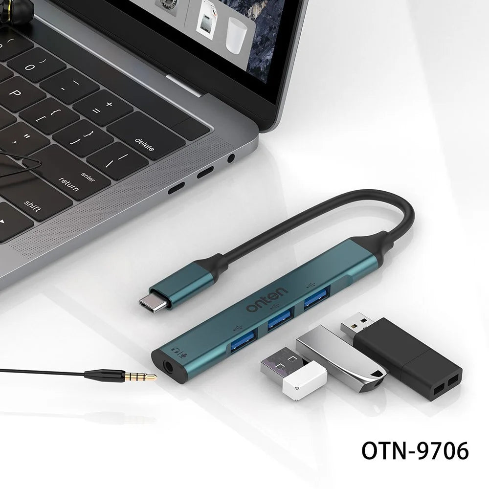 ONTEN OTN-9706 USB-C Hub 3 x USB 2.0 + 3.5mm Audio Adapter Converter - 5