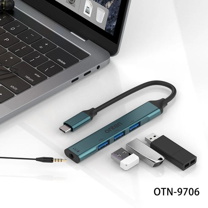 ONTEN OTN-9706 USB-C Hub 3 x USB 2.0 + 3.5mm Audio Adapter Converter - 5