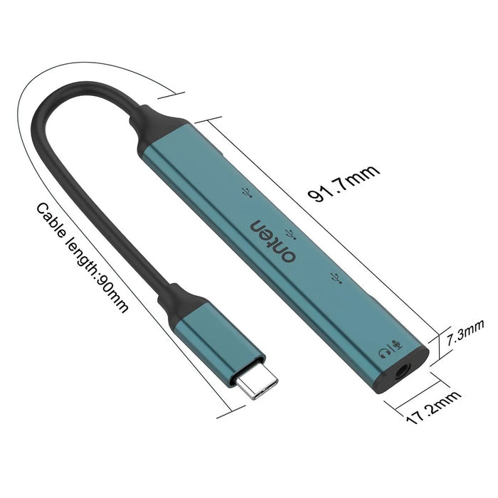ONTEN OTN-9706 USB-C Hub 3 x USB 2.0 + 3.5mm Audio Adapter Converter - 6