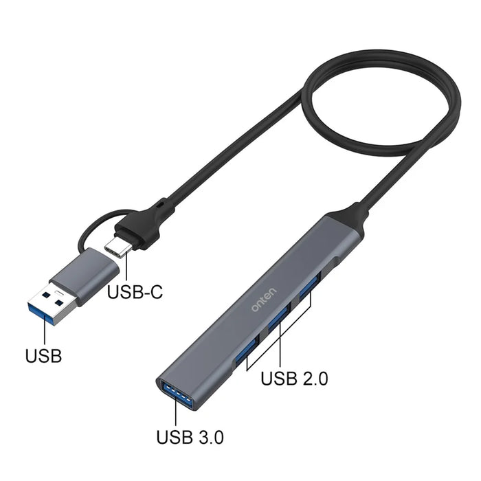 ONTEN UCA9701 USB-A / C Splitter USB 3.0 + 3xUSB 2.0 Computer Expansion Dock OTG Adapter - Grey - 5
