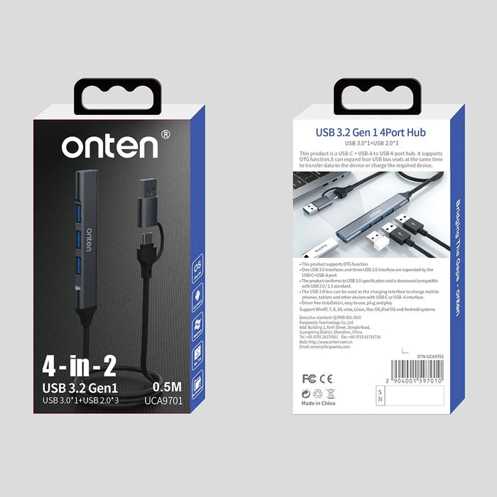 ONTEN UCA9701 USB-A / C Splitter USB 3.0 + 3xUSB 2.0 Computer Expansion Dock OTG Adapter - Grey - 6