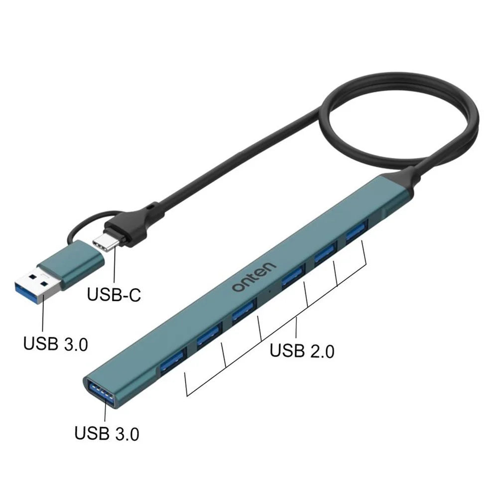 ONTEN UCA9702 Type-C / USB 3.0 Hub Aluminum Alloy Splitter USB 3.0 + 6 x USB 2.0 Expansion Dock - 5