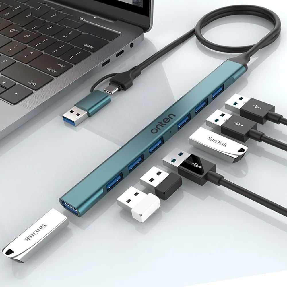 ONTEN UCA9702 Type-C / USB 3.0 Hub Aluminum Alloy Splitter USB 3.0 + 6 x USB 2.0 Expansion Dock - 6