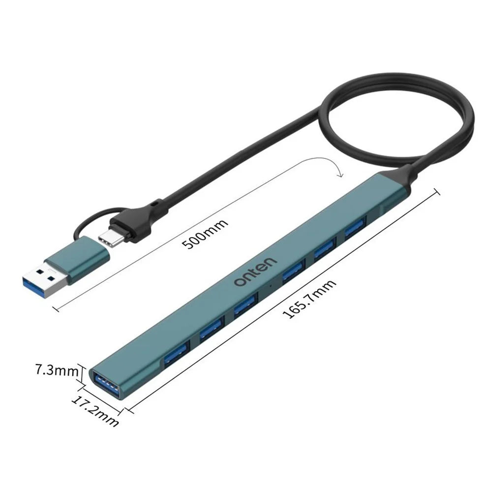 ONTEN UCA9702 Type-C / USB 3.0 Hub Aluminum Alloy Splitter USB 3.0 + 6 x USB 2.0 Expansion Dock - 7