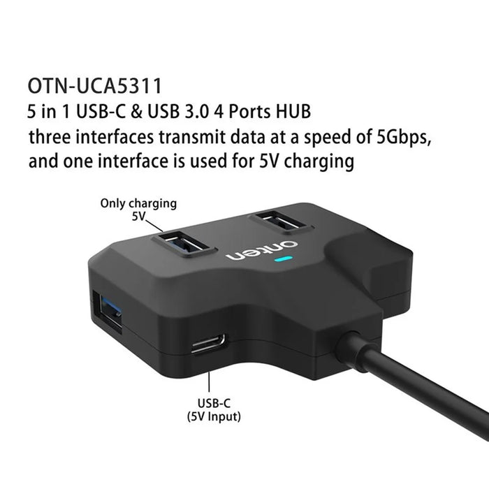 ONTEN UCA5311 USB-C / USB 3.0 Multi-Port Hub High-Speed Data Transfer Gigabit Ethernet Adapter - 4