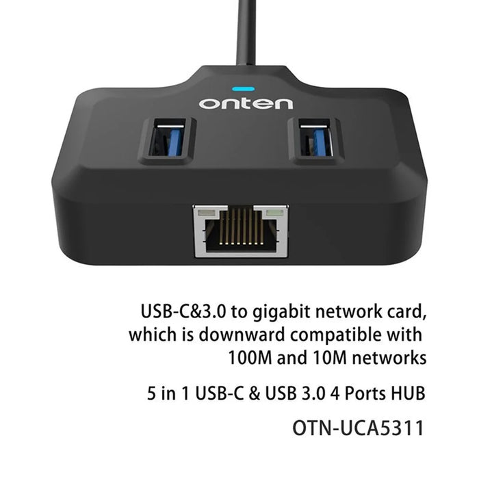 ONTEN UCA5311 USB-C / USB 3.0 Multi-Port Hub High-Speed Data Transfer Gigabit Ethernet Adapter - 6