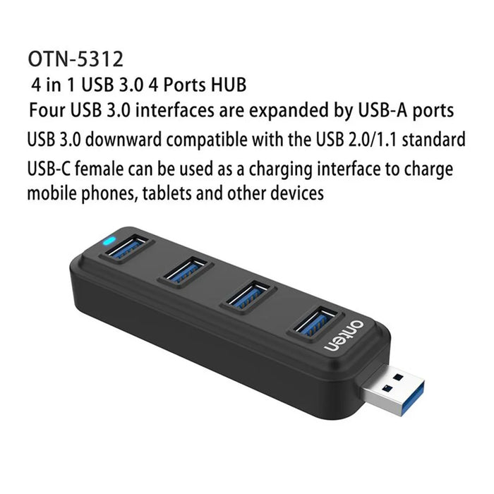 ONTEN 5312 USB3.0 to 4 x USB3.0 Hub 5Gpbs High Speed Data Transfer Adapter - 4