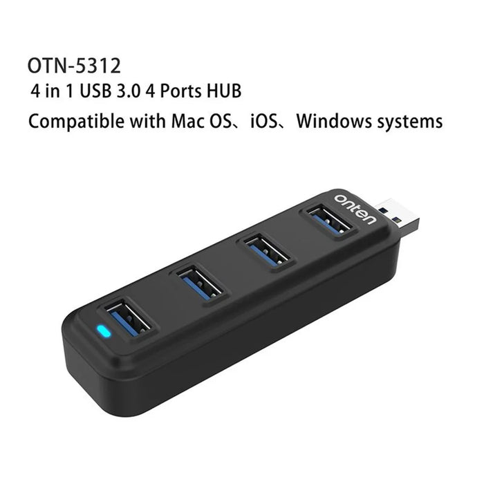 ONTEN 5312 USB3.0 to 4 x USB3.0 Hub 5Gpbs High Speed Data Transfer Adapter - 6