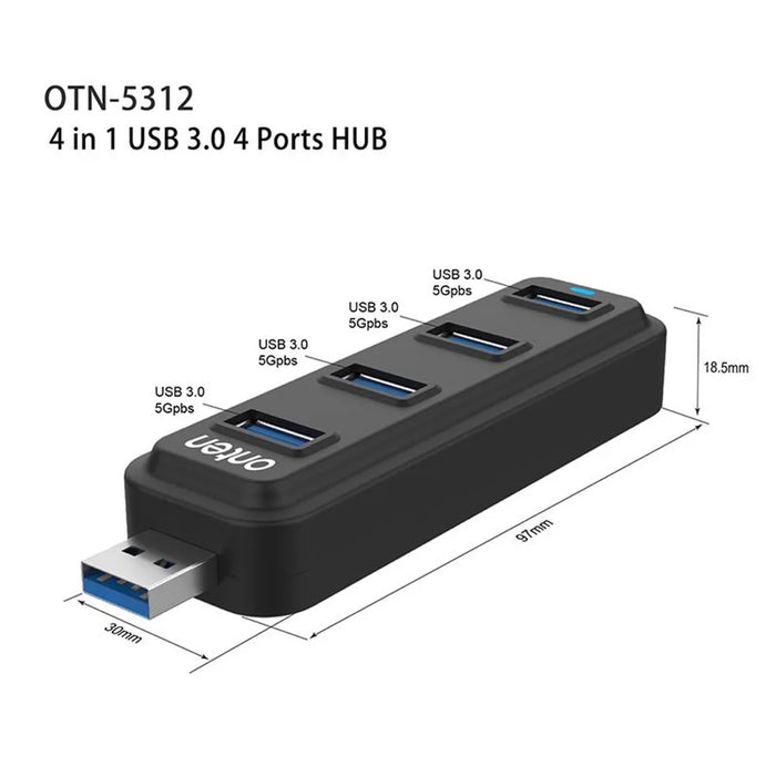 ONTEN 5312 USB3.0 to 4 x USB3.0 Hub 5Gpbs High Speed Data Transfer Adapter - 7
