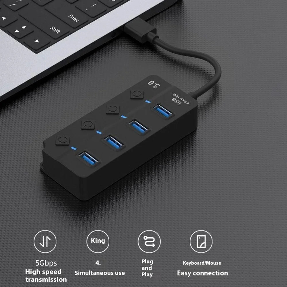 5301 5Gbps High Speed USB 3.0 4 Ports Hub with 5V 2A DC Power Supply Port - 2