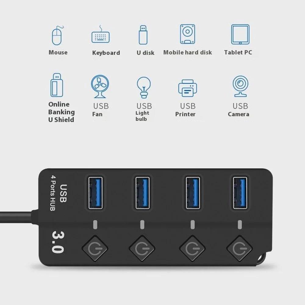 5301 5Gbps High Speed USB 3.0 4 Ports Hub with 5V 2A DC Power Supply Port - 5