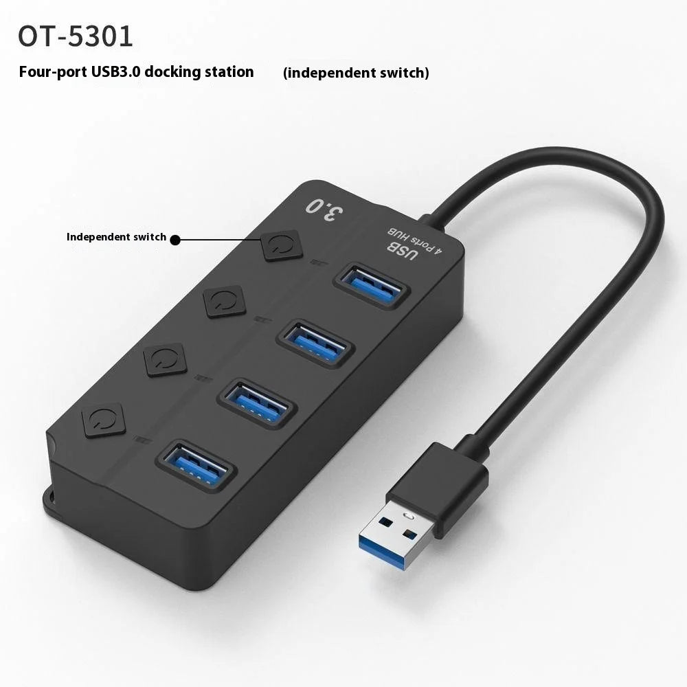 5301 5Gbps High Speed USB 3.0 4 Ports Hub with 5V 2A DC Power Supply Port - 7