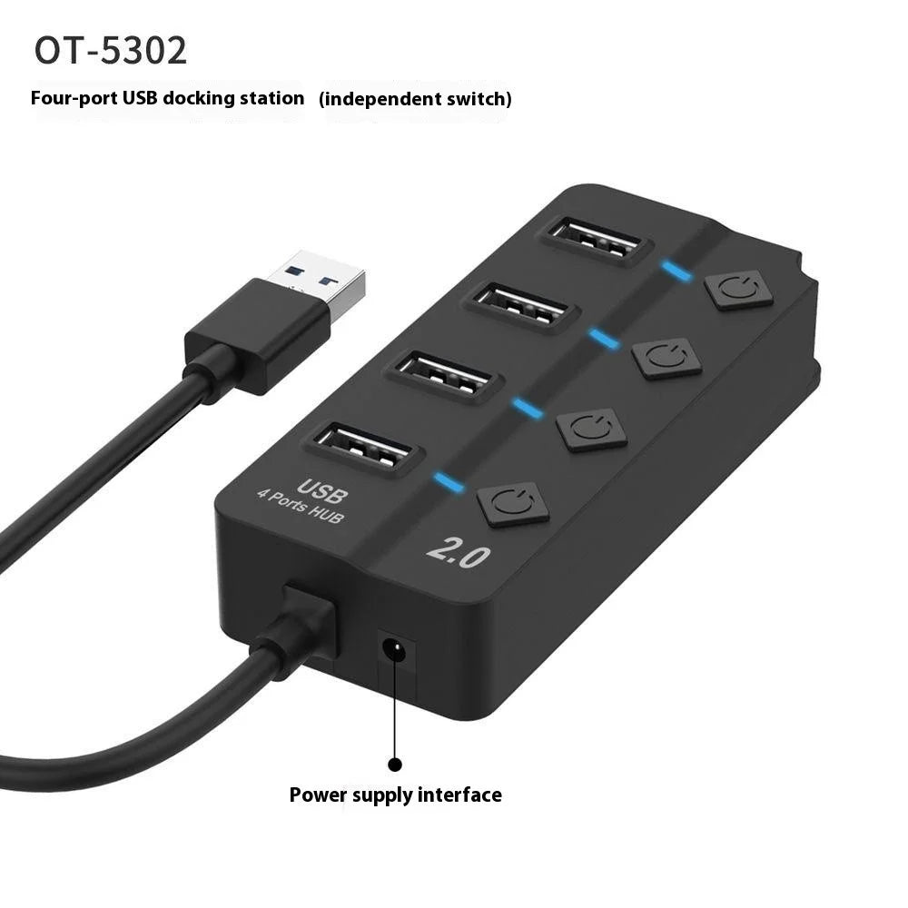 5302 4 in 1 USB 2.0 Hub With Individual Switches Plug and Play 4 Ports Splitter High Speed 480Mbps Data Transfer - 3