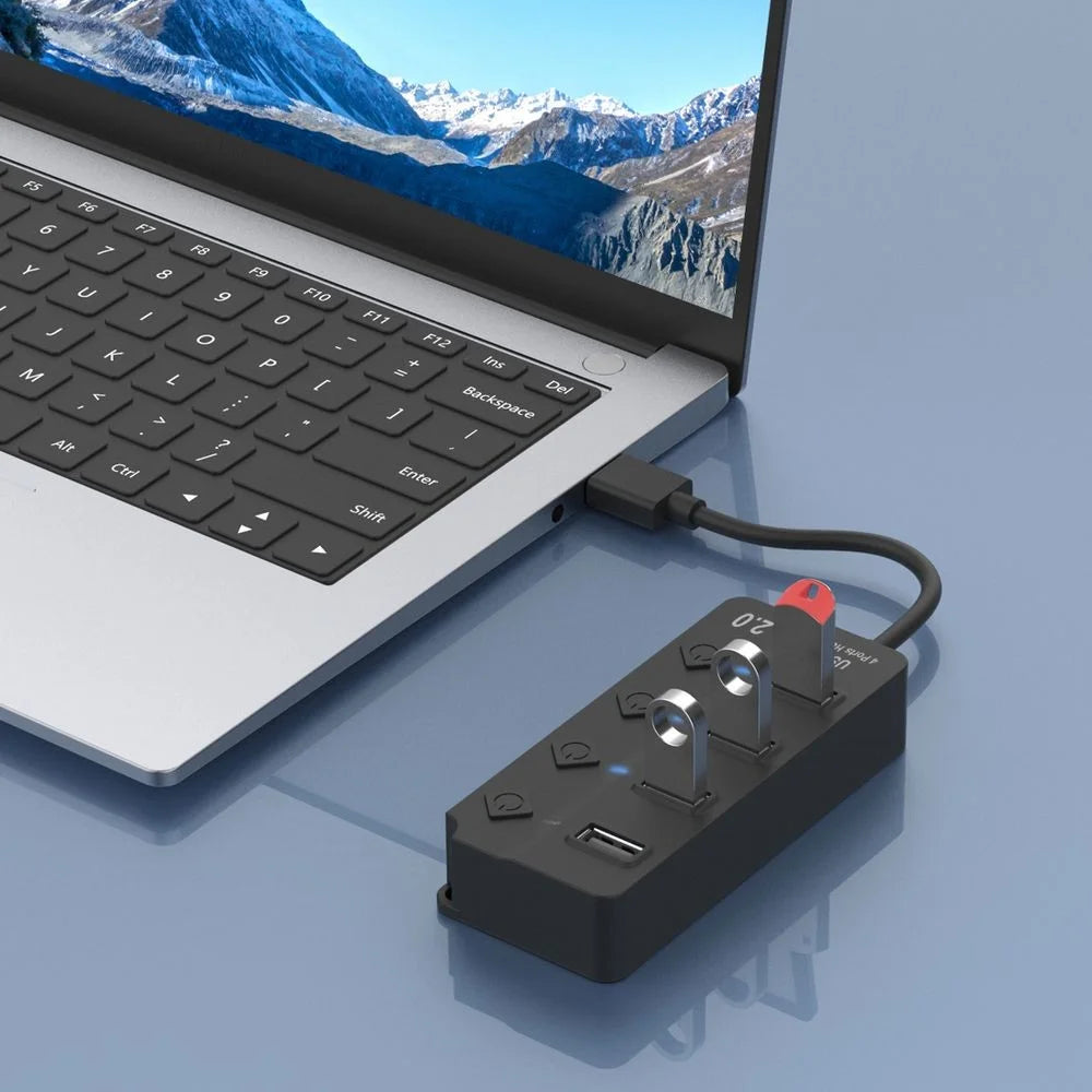 5302 4 in 1 USB 2.0 Hub With Individual Switches Plug and Play 4 Ports Splitter High Speed 480Mbps Data Transfer - 4