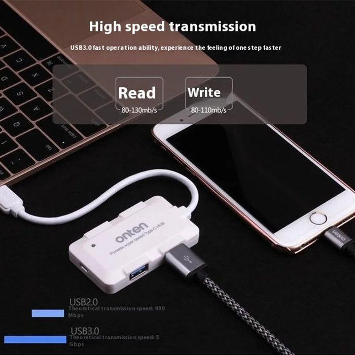 ONTEN 9102B 4 Port USB 3.0 HUB For Computer Type-C Splitter High Speed Data Transfer Adapter - White - 3