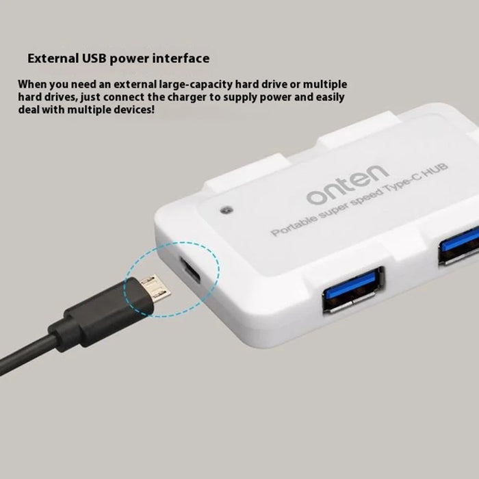 ONTEN 9102B 4 Port USB 3.0 HUB For Computer Type-C Splitter High Speed Data Transfer Adapter - White - 4