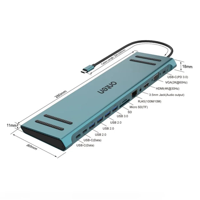 ONTEN 9199A 13 in 1 Multiport Hub Docking Station Gigabit Ethernet 4K HD USB-C PD3.0 Adapter - 7