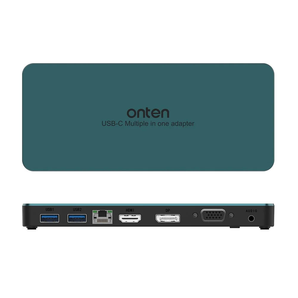 ONTEN 9188S 9 in 1 USB-C Hub Type-C to DP HD VGA 4K USB3.0 USB-C RJ45 3.5mm Docking Station - Green - 6