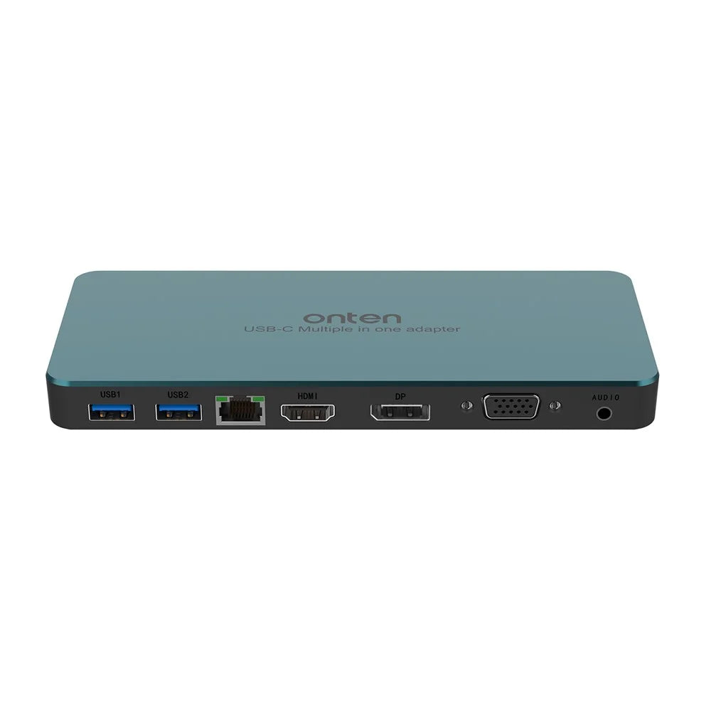 ONTEN 9188S 9 in 1 USB-C Hub Type-C to DP HD VGA 4K USB3.0 USB-C RJ45 3.5mm Docking Station - Green - 7