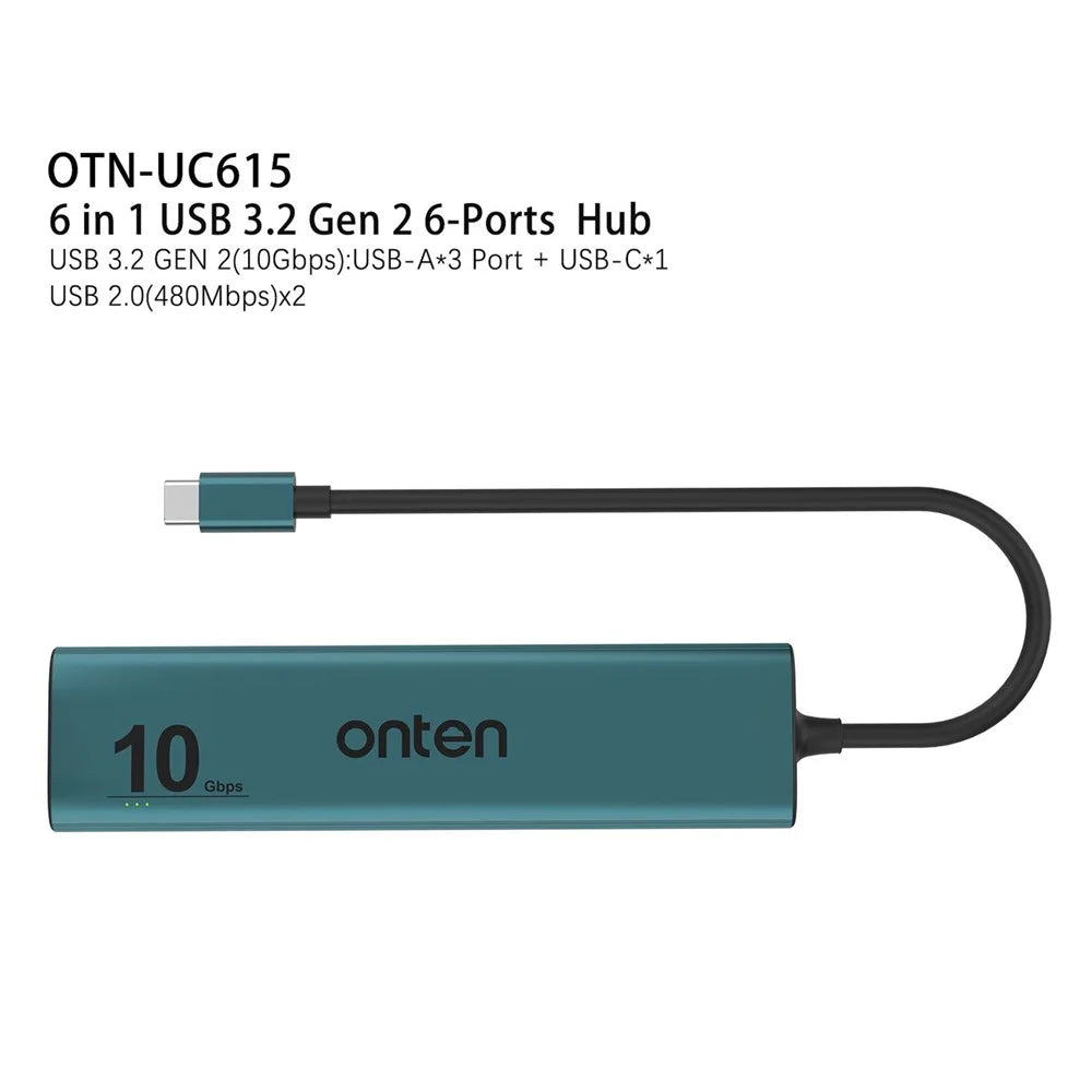 ONTEN UC615 USB-C Hub 4 x USB3.2 Gen2 + 2 x USB-A + USB-C Power Port Adapter - 5