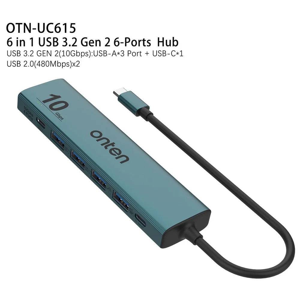 ONTEN UC615 USB-C Hub 4 x USB3.2 Gen2 + 2 x USB-A + USB-C Power Port Adapter - 6