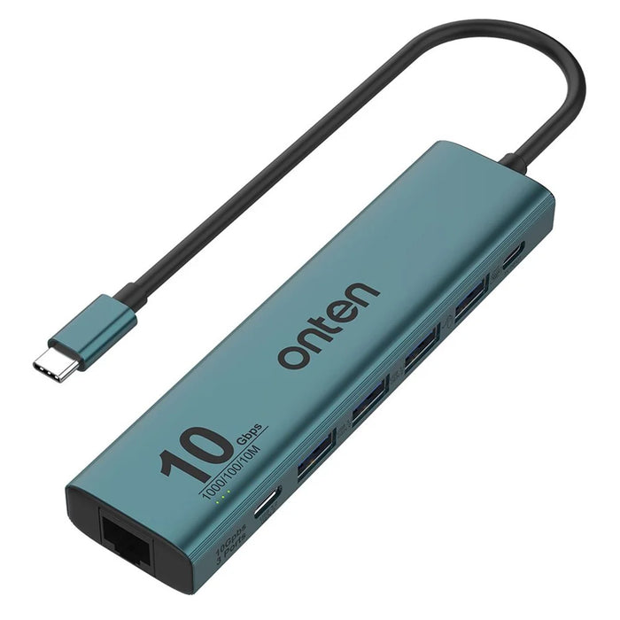 ONTEN UC616 USB-C to Gigabit Ethernet Adapter 3 USB3.2 Gen2 + 2 USB2.0 + USB-C Power Port Hub - 1