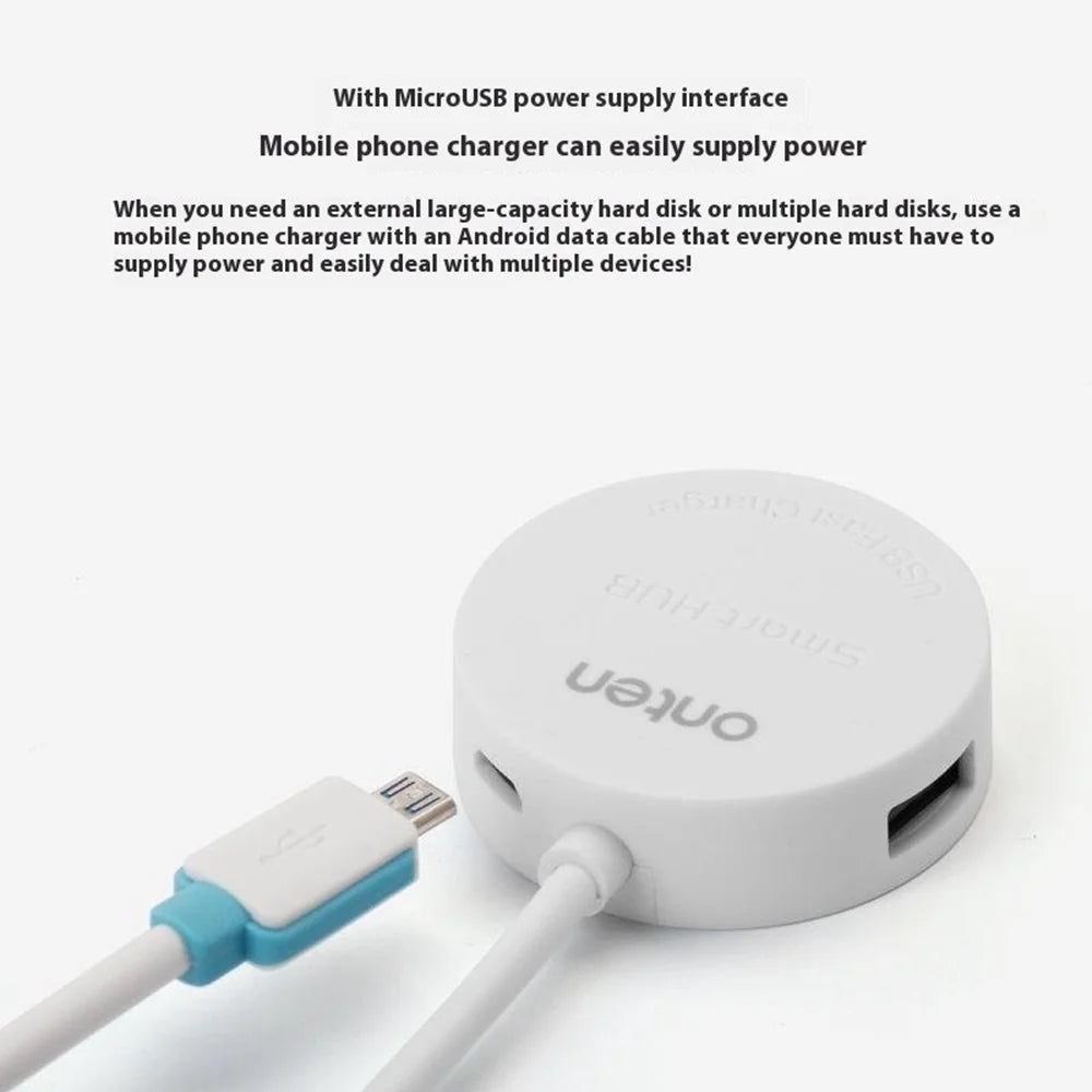 ONTEN OTN-5208 USB2.0 to 4 Port USB2.0 Hub OTG Adapter with Micro USB Power Supply Port - White - 6