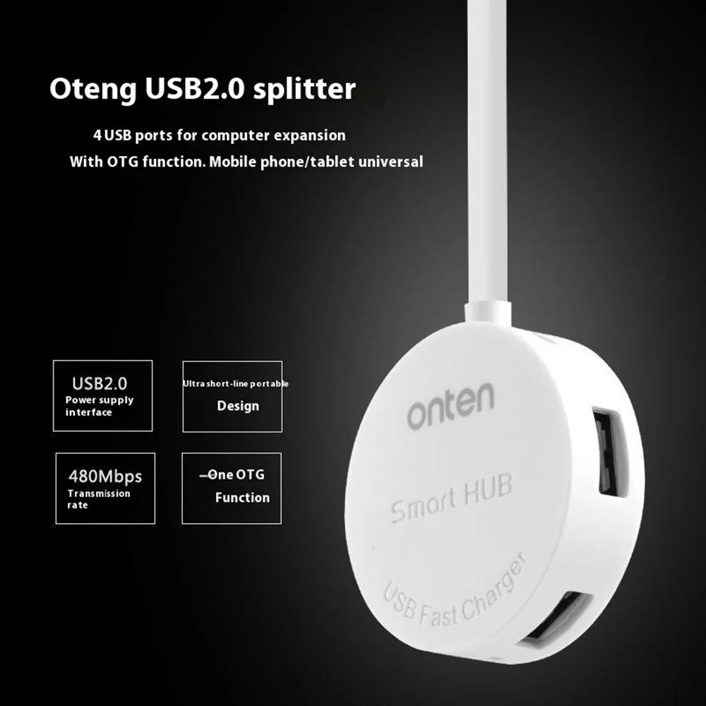 ONTEN OTN-5208 USB2.0 to 4 Port USB2.0 Hub OTG Adapter with Micro USB Power Supply Port - White - 7
