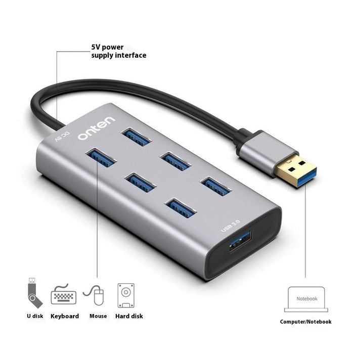 ONTEN 8108 Computer 7 Port USB 3.0 Hub Aluminum Alloy Multi USB Expansion Splitter - 3