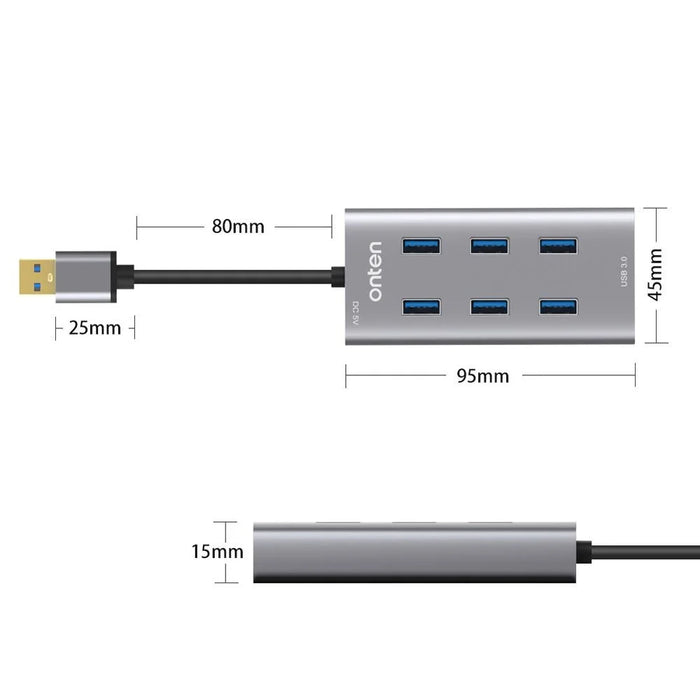 ONTEN 8108 Computer 7 Port USB 3.0 Hub Aluminum Alloy Multi USB Expansion Splitter - 7
