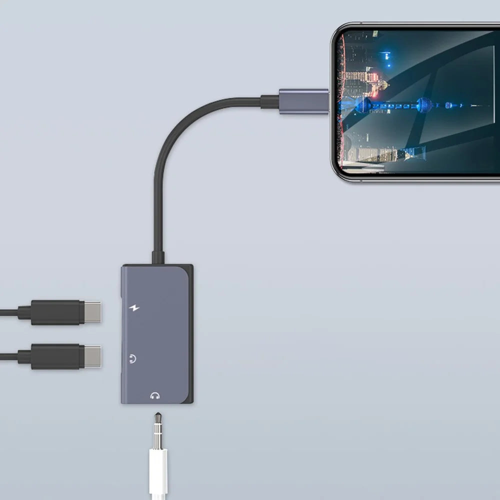 BLUEKEY USB-C to Headphone Adapter 3 in 1 Double Type-C 3.5mm Audio Cable for Huawei Xiaomi - 5