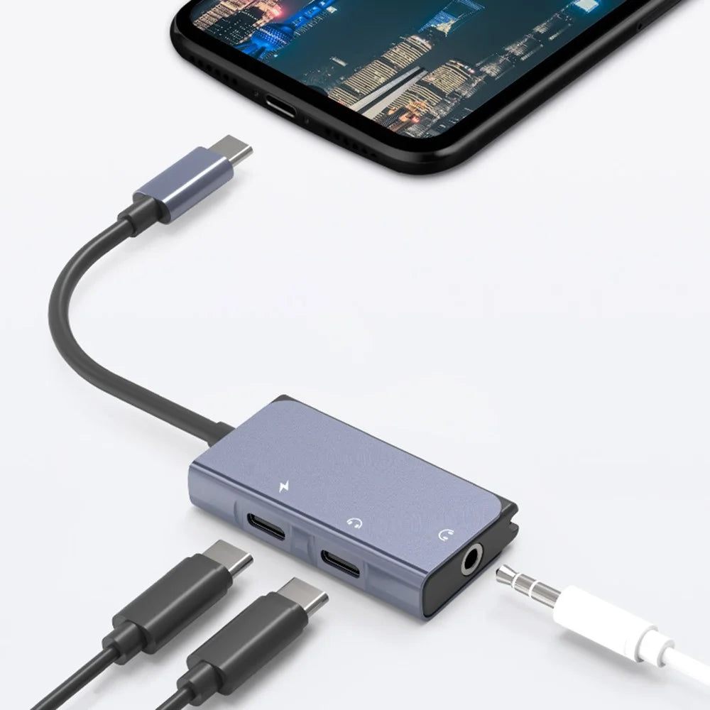 BLUEKEY USB-C to Headphone Adapter 3 in 1 Double Type-C 3.5mm Audio Cable for Huawei Xiaomi - 6
