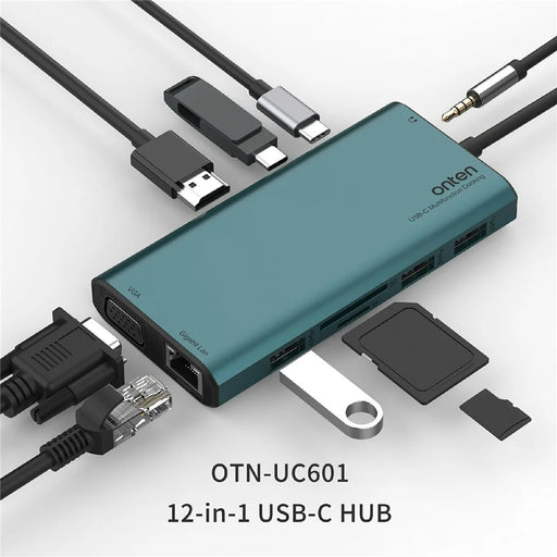 ONTEN UC601 USB 3.0 Hub Docking Station Gigabit Ethernet RJ45  /  Dual HD 4K  /  Type-C Multifunction Adapter - Green - 2