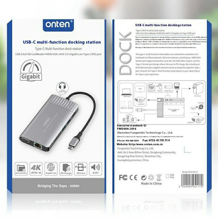 ONTEN RJ45 Gigabit Adapter HUB3.0 Type-C to HD 8 in 1 Computer Docking Station For MacBook Pro  /  Chromebook  /  Windows - 7