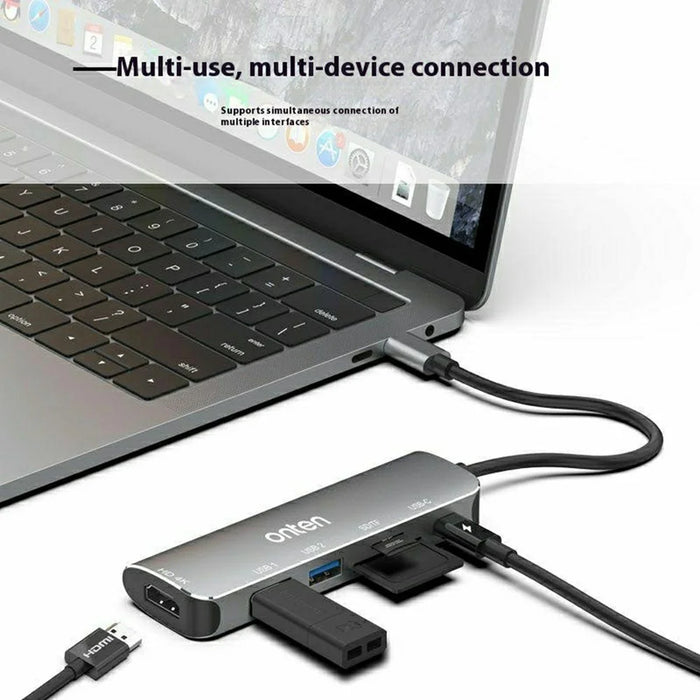 ONTEN 95116 6 in 1 Hub Type-C to HD + 2 USB-A 3.0 + USB-C + SD / TF Card Reader Docking Station - 3