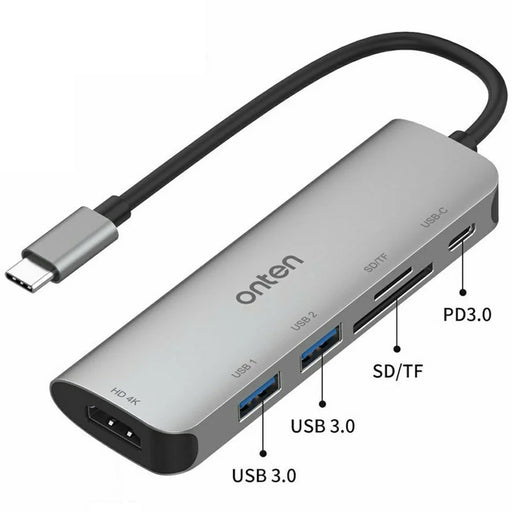 ONTEN 95116D Type-C 6 in 1 Hub Docking Station 4K HD USB3.0 USB2.0 PD3.0 TF SD Card Reader Adapter - 2