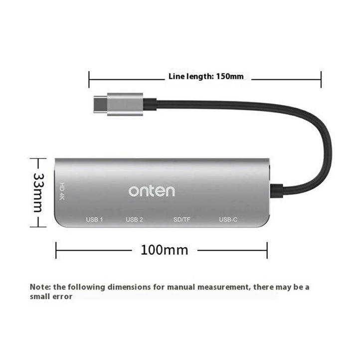 ONTEN 95116D Type-C 6 in 1 Hub Docking Station 4K HD USB3.0 USB2.0 PD3.0 TF SD Card Reader Adapter - 7