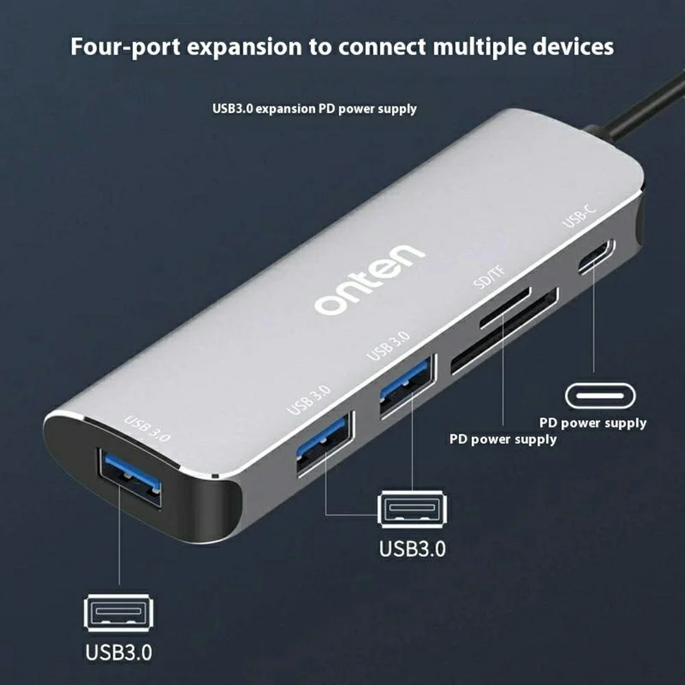 ONTEN 95116B 6 in 1 USB-C Hub 3 x USB3.0 + USB-C + SD / TF Slots Expansion Dock Adapter - 3