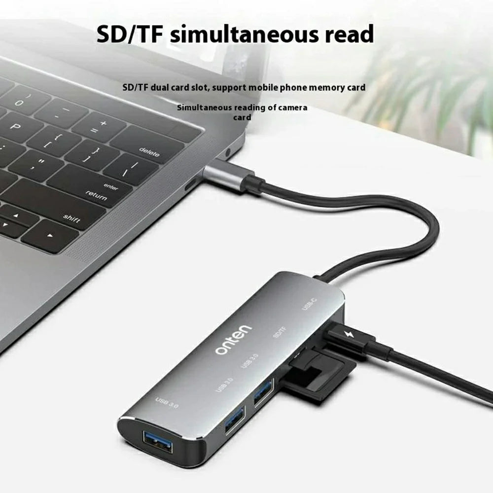ONTEN 95116B 6 in 1 USB-C Hub 3 x USB3.0 + USB-C + SD / TF Slots Expansion Dock Adapter - 4