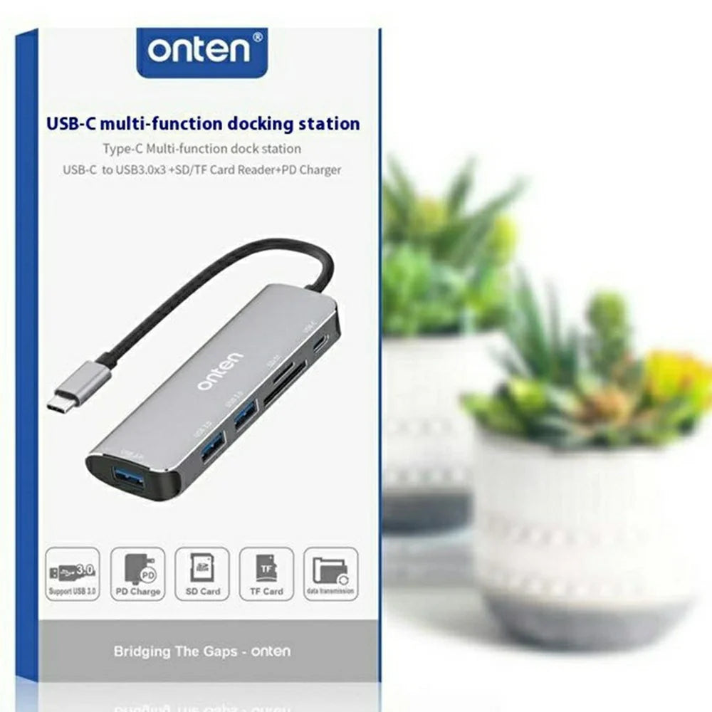 ONTEN 95116B 6 in 1 USB-C Hub 3 x USB3.0 + USB-C + SD / TF Slots Expansion Dock Adapter - 6