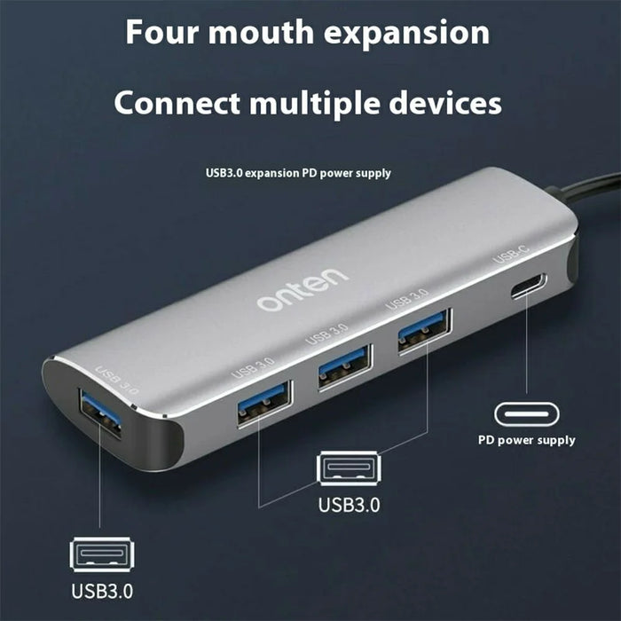 ONTEN 95116S Type-C to 4 x USB3.0 + PD3.0 Adapter Aluminum Alloy USB Hub Splitter - 2