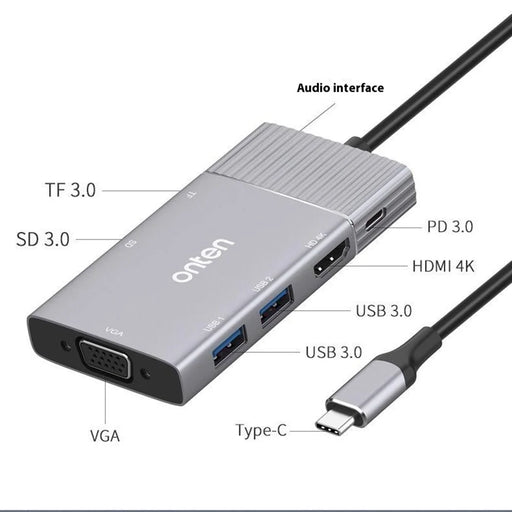 ONTEN 95113 Type-C Hub HD + VGA + 2 x USB3.0 + SD3.0 + TF3.0 + Audio + PD Docking Station - 2