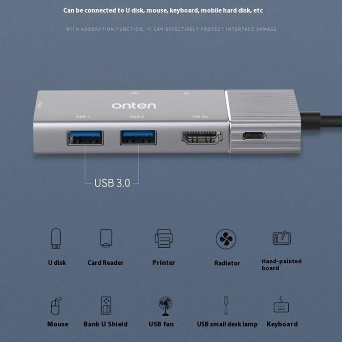 ONTEN 95113 Type-C Hub HD + VGA + 2 x USB3.0 + SD3.0 + TF3.0 + Audio + PD Docking Station - 3